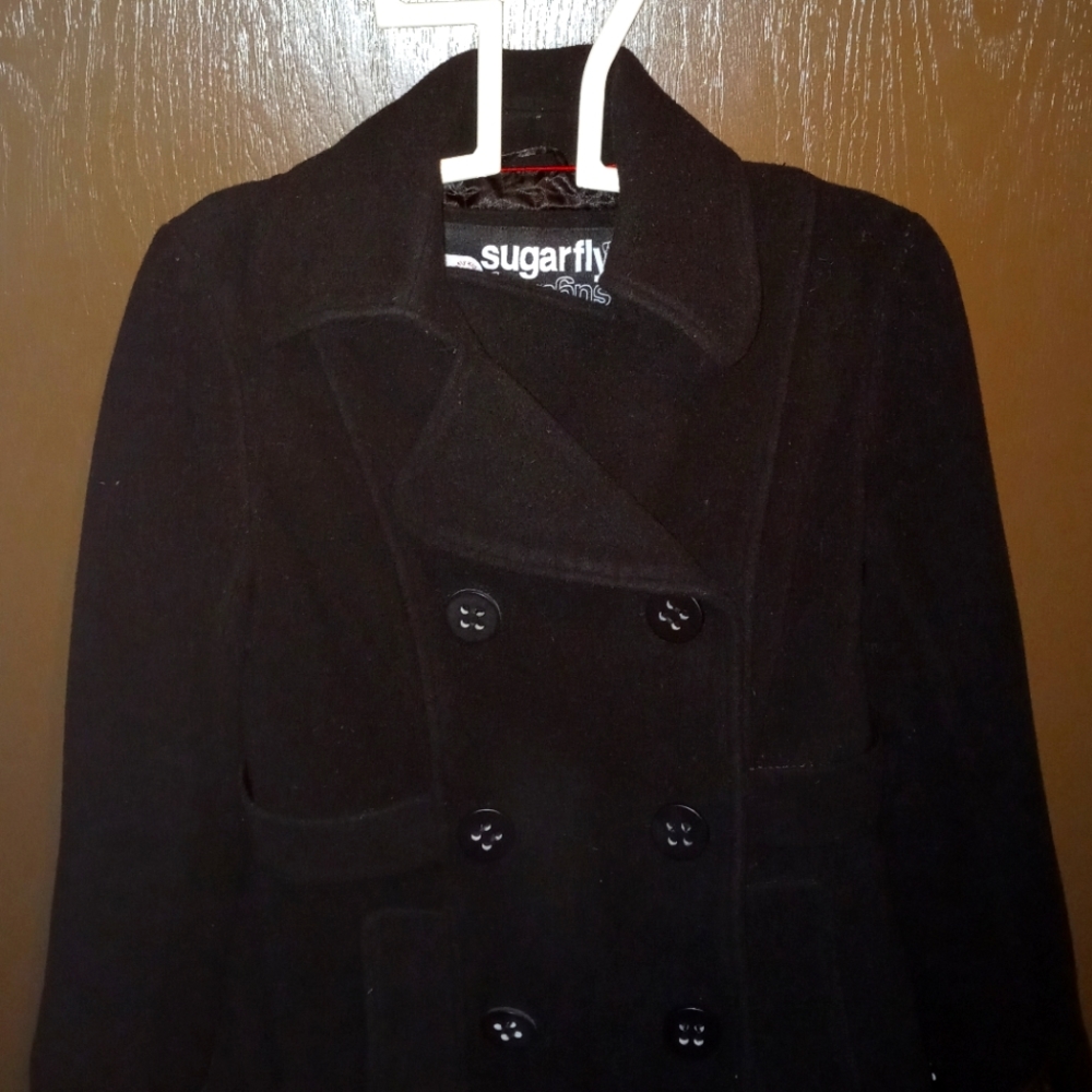 Classic Wool Blend Pea Coat by Sugarfly - Color Black - Size M
